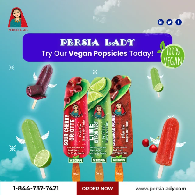 Purely Plant-Based Pleasure: Try Our Vegan Popsicles Today!

Refresh your palate with Persia Lady's Vegan Popsicles — your new go-to for guilt-free indulgence! Crafted with 100% plant-based ingredients, these popsicles are a perfect blend of natural flavors and ethical eating. Choose from our exciting range of flavors, each bursting with freshness and crafted to cool you down on those hot days. Whether you're vegan or simply a lover of delicious, refreshing treats, our popsicles promise satisfaction with every lick. Dive into a world of vibrant tastes that are good for you and the planet. 
-------------------------------------------
🛒https://persialady.com/where-to-purchase/
🌐 https://persialady.com
📩info@persialady.com
☎1 (844) 737 7421
---------------------------------------

#VeganPopsicles #PlantBased #EcoFriendlyTreat #PersiaLady 🌱🍦"